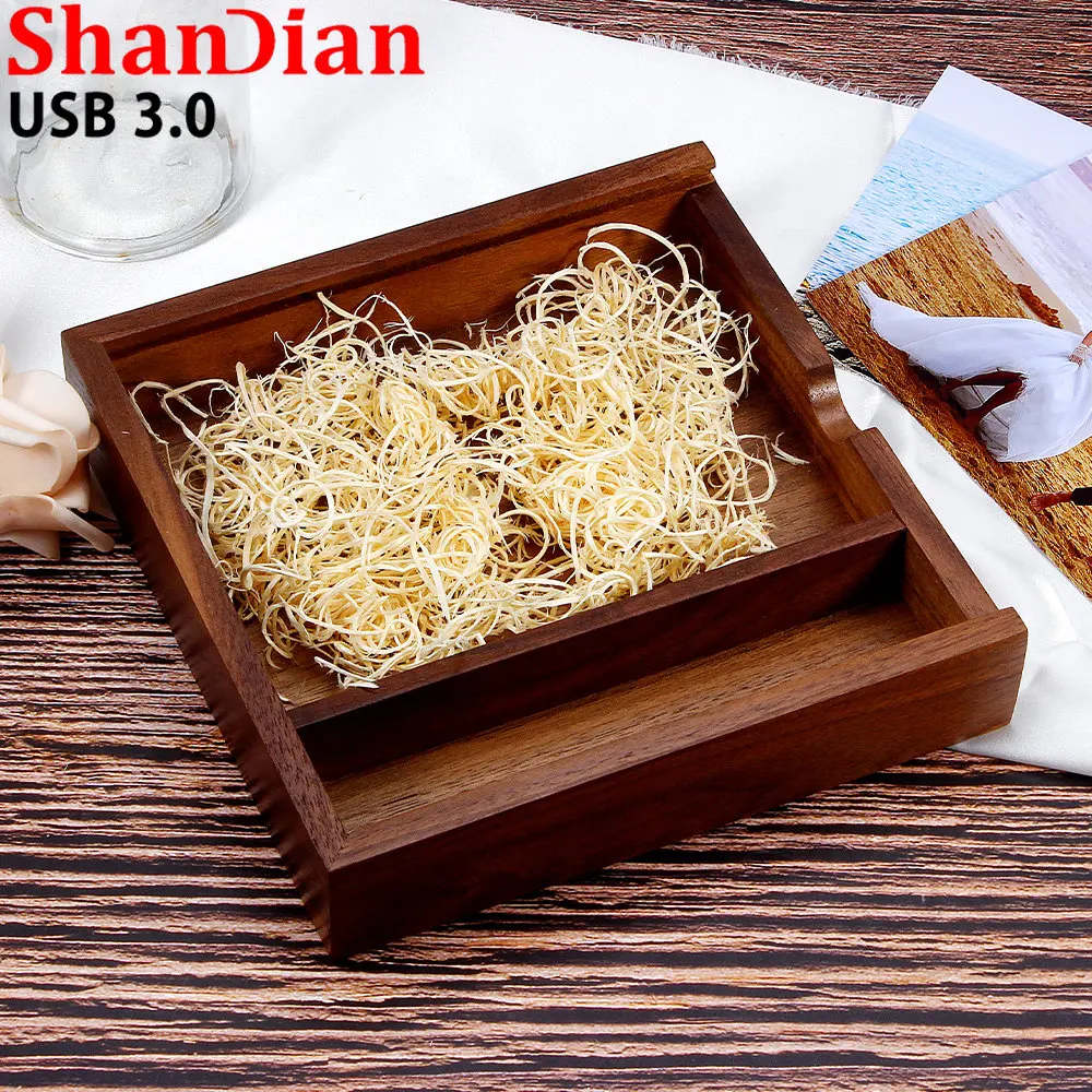 กล่องของขวัญรูปอะคริลิคใส USB 3.0 USB แฟลชไดรฟ์ฟรีโลโก้ปากกาไดรฟ์ไม้ความจุจริงหน่วยความจำดิสก์ U 64GB