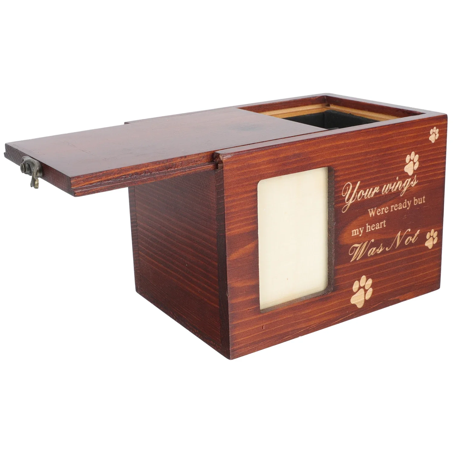 

Beautiful Small Wooden Pet Memorial Keepsake Photo Urn for Cats and Dogs - Unique and Personalized Cremation Ash Casket - Though