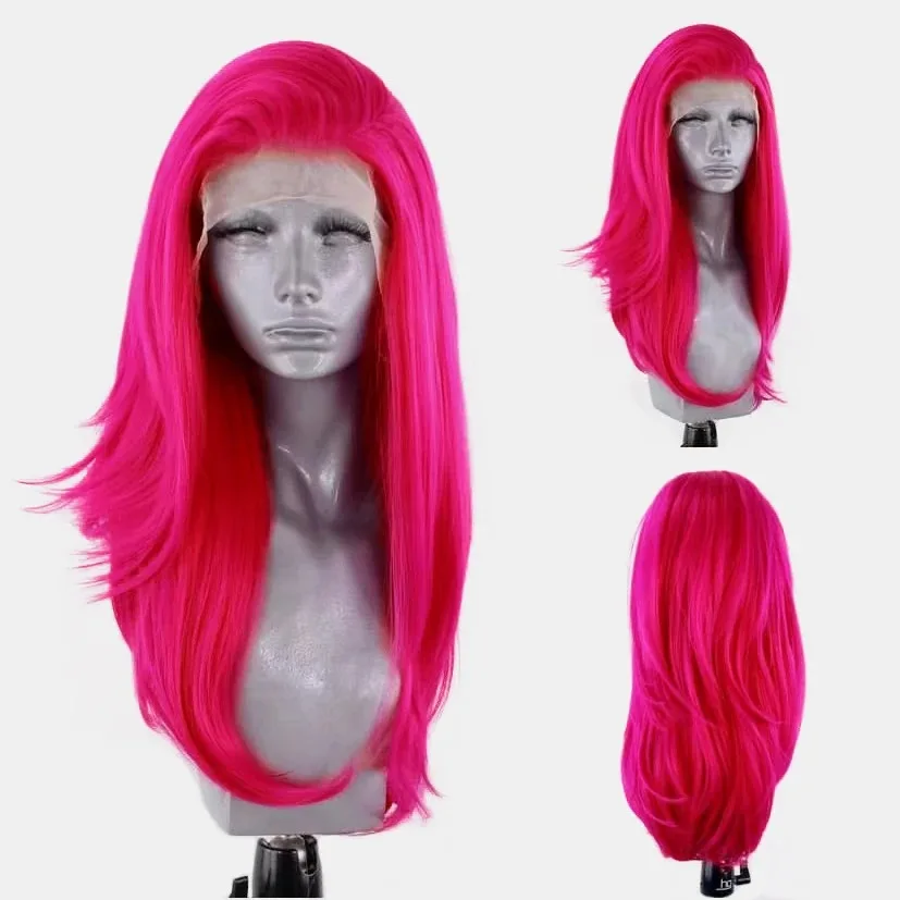 ホットピンク13x4ナチュラルウェーブレースフロントボディウェーブウィッグHD透明20インチ13x4フルディープウォーターウェーブ合成レースフロントウィッグ