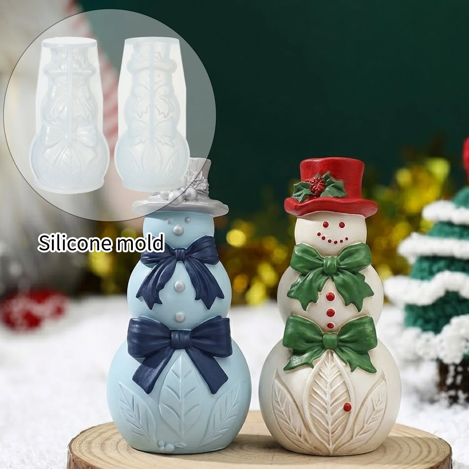 3D Bow Snowman Silicone Mold Christmas Ornament Resin Plaster Gypsum Mould DIY Scented Candle Soap Making Craft Home Xmas Decor