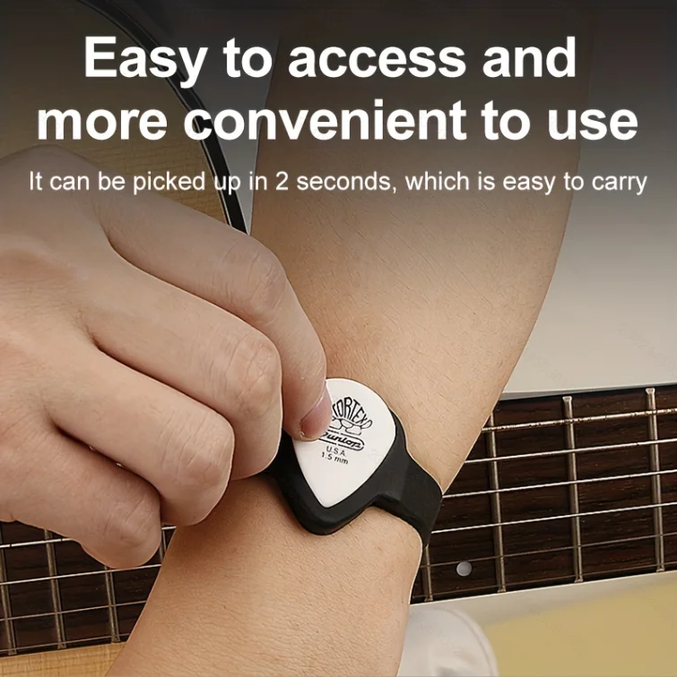 Die Gitarrenplektrum-Tasche aus Silikon und das tragbare Plektrum im Armband-Stil sind ein super cooles Geschenk für Musikliebhaber/Anfänger. – Detail 5