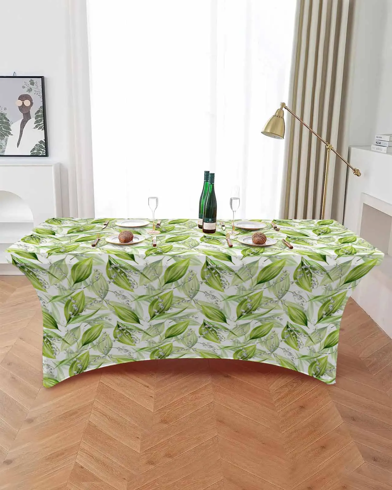 Lily Of The Valley Watercolor Flower Elastic Table Skirt Wedding Birthday Table Decoration Table Skirt Tablecloth for Party