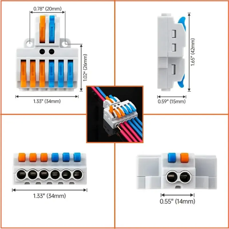 

3 шт., 2 входа, 6 выходов, клемма для быстрого подключения, разъем для быстрого подключения провод-провода, нейлоновая изоляция, разъем для провода, зажимное соединение