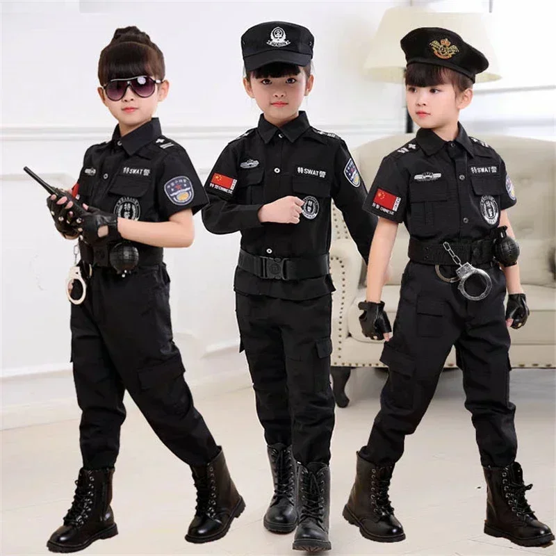 Costumes de policier cosplay pour enfants, fête de Noël, carnaval, uniforme de police, vêtements de policier de l'armée d'Halloween pour garçons, coffret cadeau pour enfants