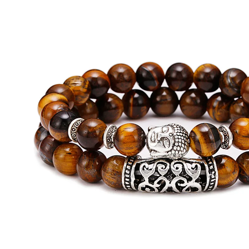 

Luxury 2Pcs Bracelet Set Men Apparel Accessories Sakyamuni Amulet Healing Natural Stone Energy Braslet Leisure Homme Decoration