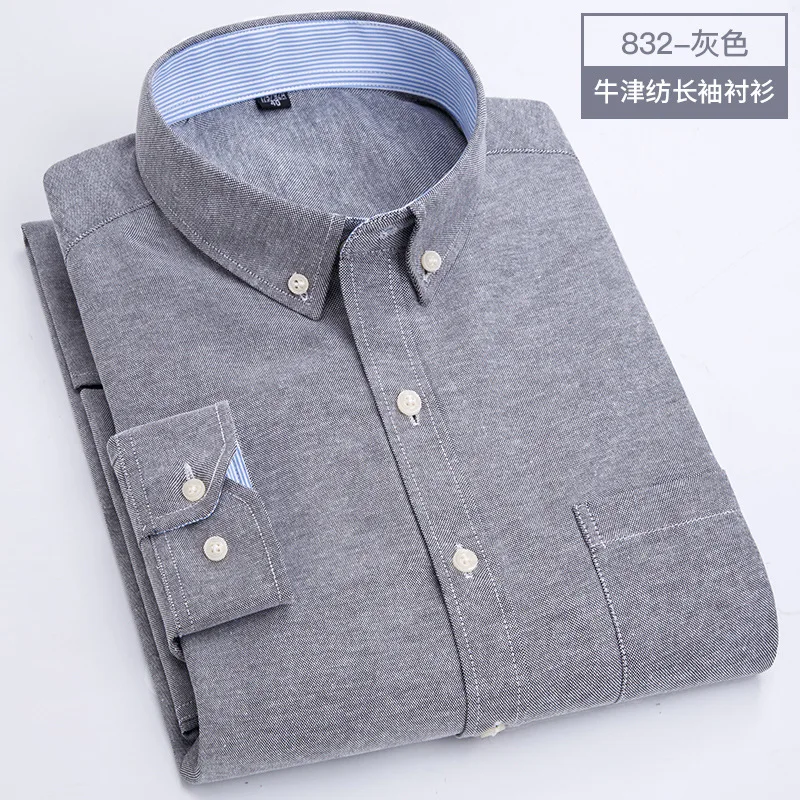 New men\'s shirt long sleeve Oxford woven high quality business casual wear free perm breathable slim fashion plaid