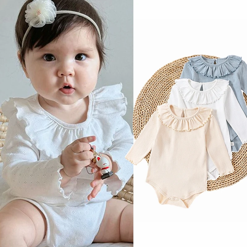 

Toddler Baby Girl Bodysuit 2025 Spring Ruffle Newborn Long Sleeve Jumpsuit White One Piece Skirt Style Bodysuit Baby Clothes