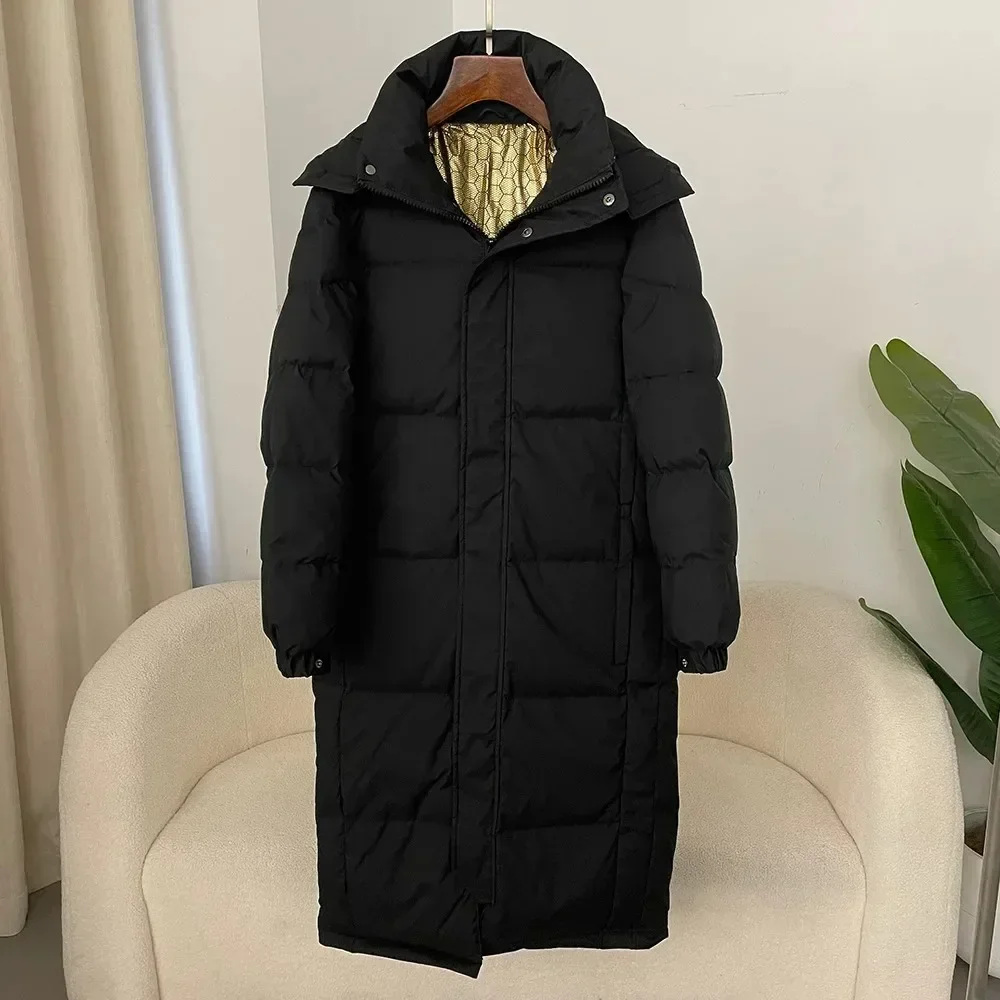 Piumino in oro nero Autunno Inverno Piumino classico da donna lungo sopra il ginocchio Piumino d'anatra bianco Cappotto casual caldo addensato