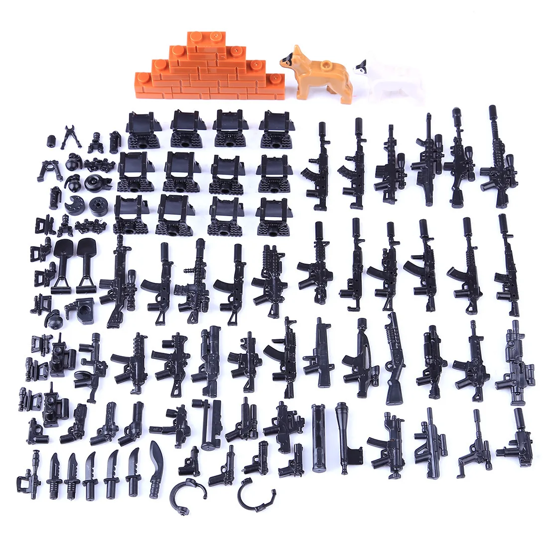 MOC Military SWAT Weapon WW2 Toys Machine Gun Wall Brick Armory Figures Equipment Building Blocks Toys For Children Gifts