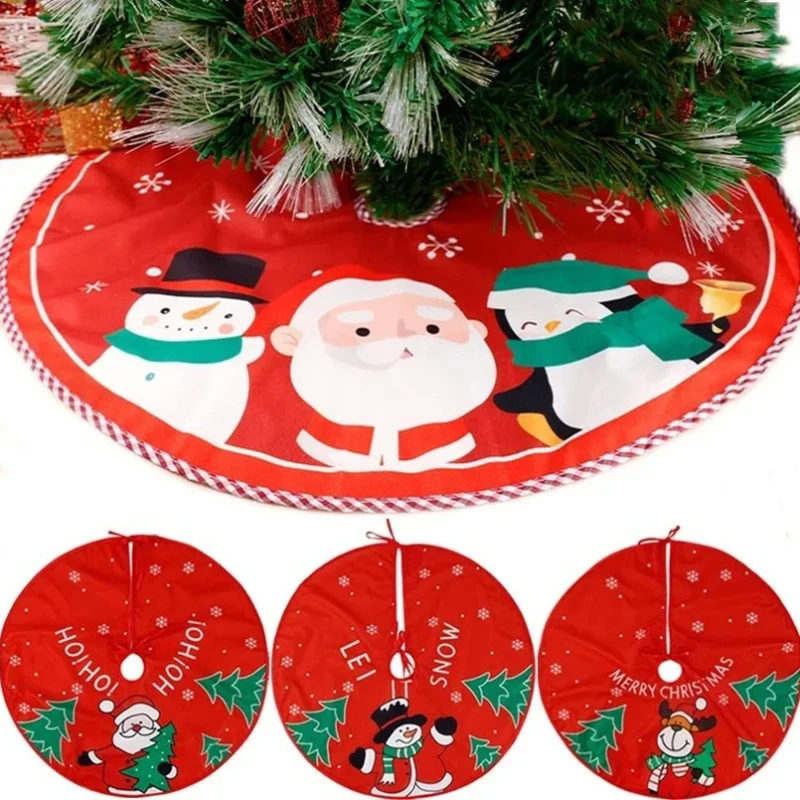 Red Round Deer Santa Claus Decorative Christmas Tree Skirt/ Xams Tree Decorative Carpet Mat for New Year Home Decoration