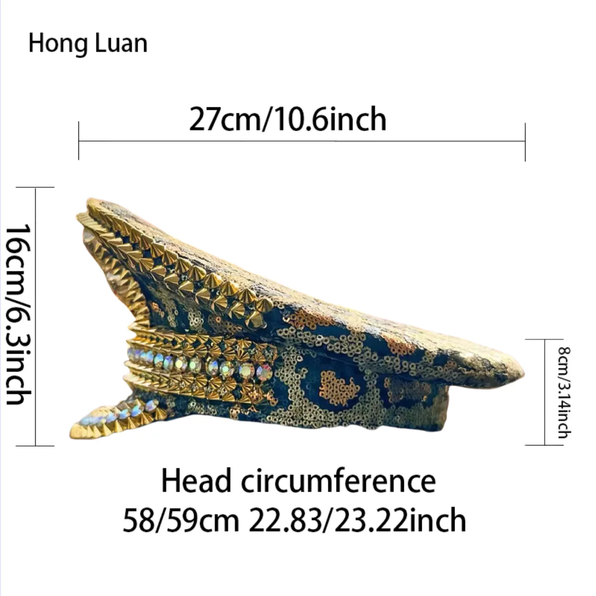 HongLuan Music Festival Costume Hat, Captain Hats Rhinestone for Carnival Woman, Cosplay Female Accessories