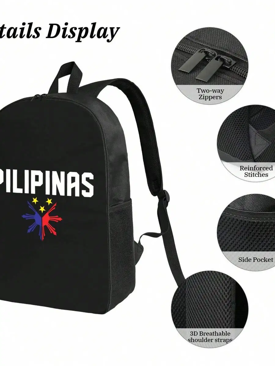 

Philippines Flag Emblem Backpack For Adults Laptop Bag 17 Inch Multifunctional Large Capacity