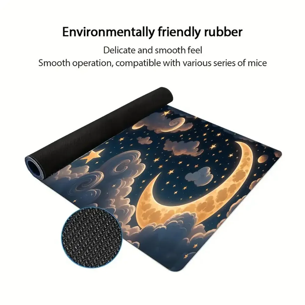 Alfombrilla de ratón con diseño de estrellas y luna, alfombrilla artística grande para juegos, alfombrillas antideslizantes para ratón XXL, alfombrilla para ordenador portátil y tableta, Mini tapete para PC