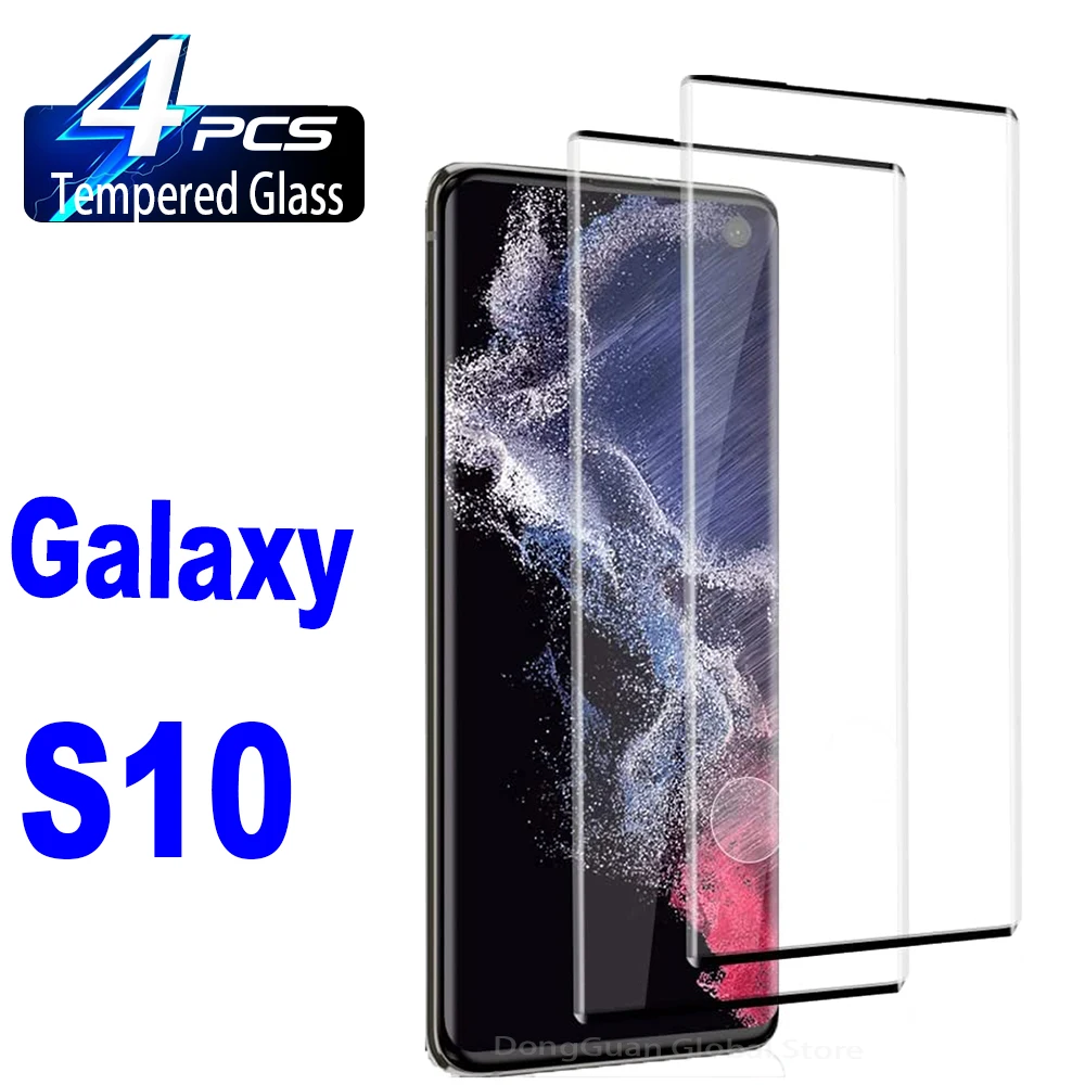 9H Curved Four Sides Glue Tempered Glass For Samsung Galaxy S10 2/4Pcs HD Screen Protector