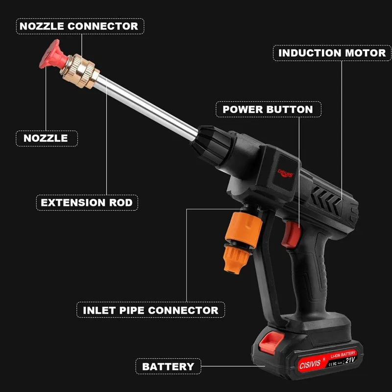 Portable Cordless Electric High Pressure Water Spray Gun Car Washer Cleaner Tool For Vehicle Patio Garden Outdoor Cleaning