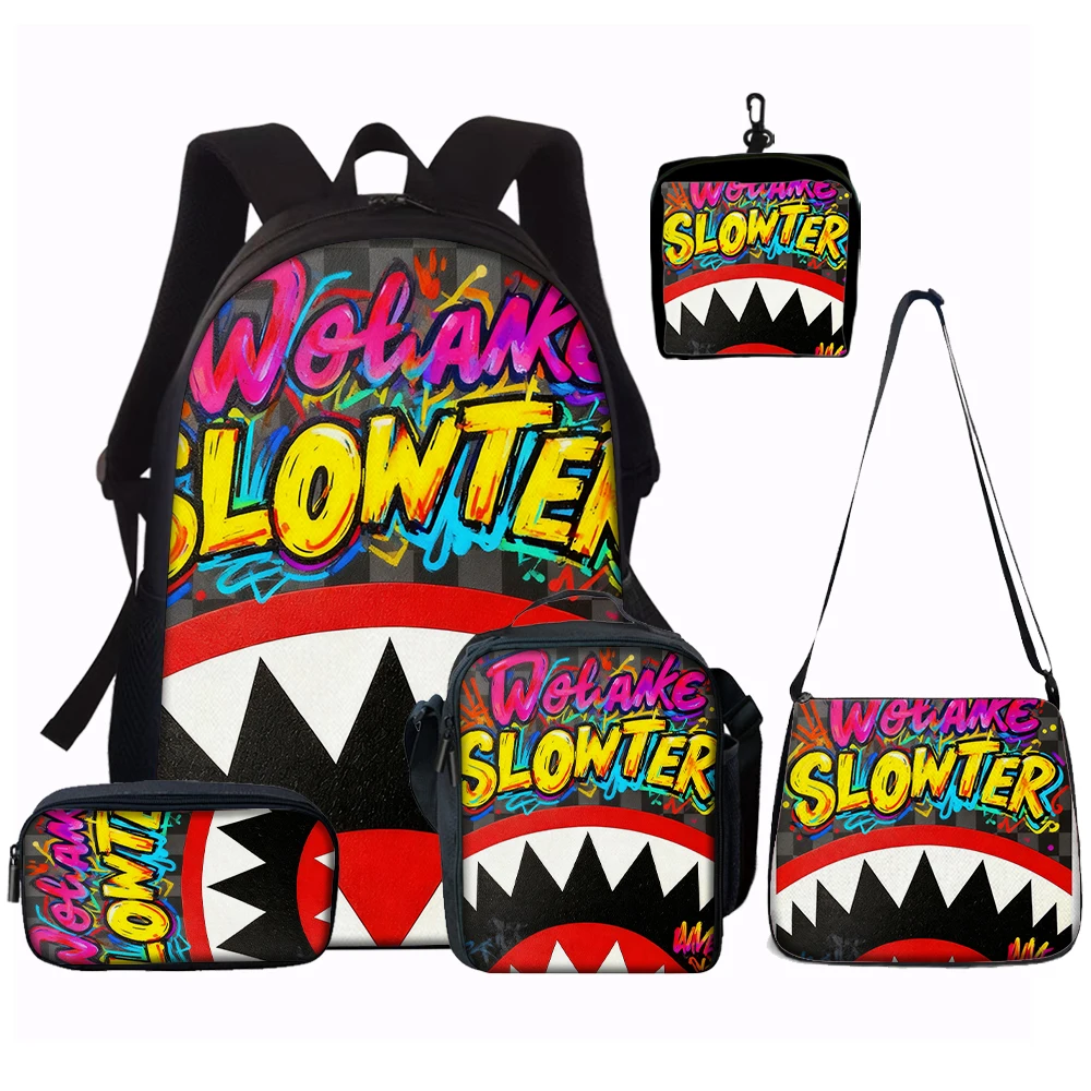 1/2/3/4/5PCS Trendy Shark Graphic Backpack Set | Perfect for School & Daily Adventures