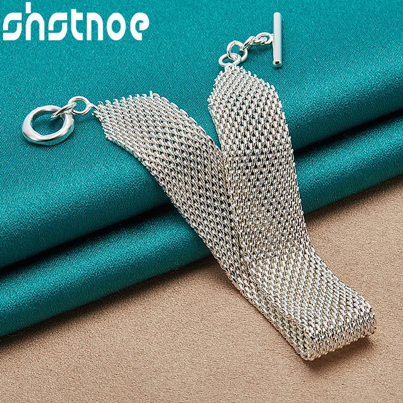 

SHSTONE 925 Sterling Silver Bracelet Mesh Watchband Chain Bracelets Women Wedding Birthday Party High Quality Fashion Jewelry