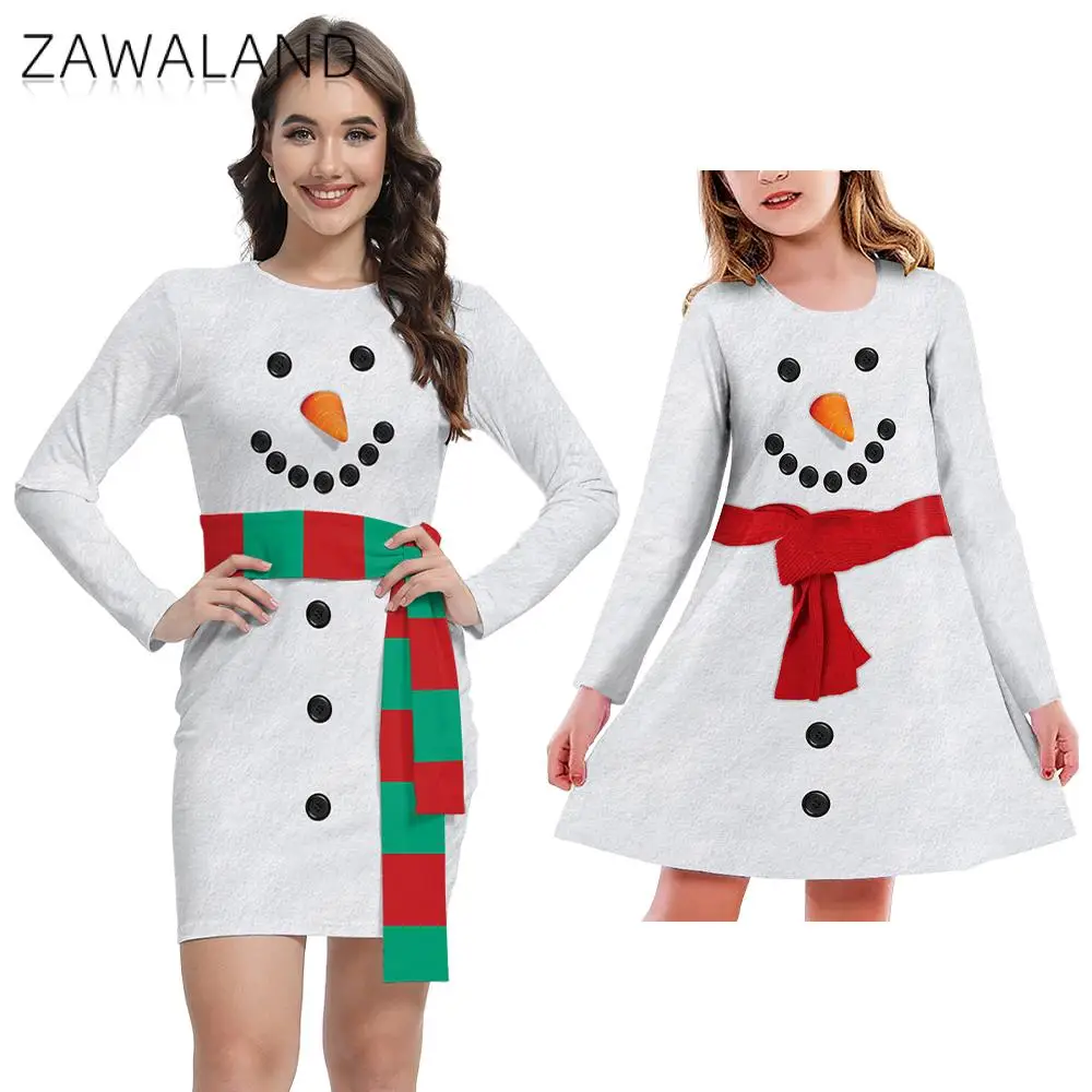 

Christmas Costumes Family Matching Outfits Santa Dresses Cosplay Snowman Printed Clothes Mother Daughter Xmas Dress Up