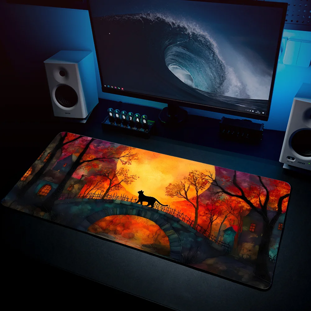 แมวดําน่ารัก Mousepad แผ่นรองเม้าส์แผ่นรองเม้าส์ Pad อุปกรณ์เสริมสําหรับเล่นเกม Prime Gaming XXL คีย์บอร์ด Pad