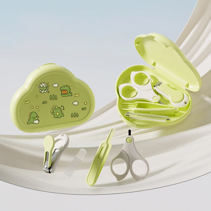 

Набор кусачек для ногтей для новорожденных, 4 шт., уход за ногтями для детей с коробкой для хранения динозавров, безопасные ножницы для ногтей для младенцев, пилочка для ногтей, наборы плоскогубцев для ногтей