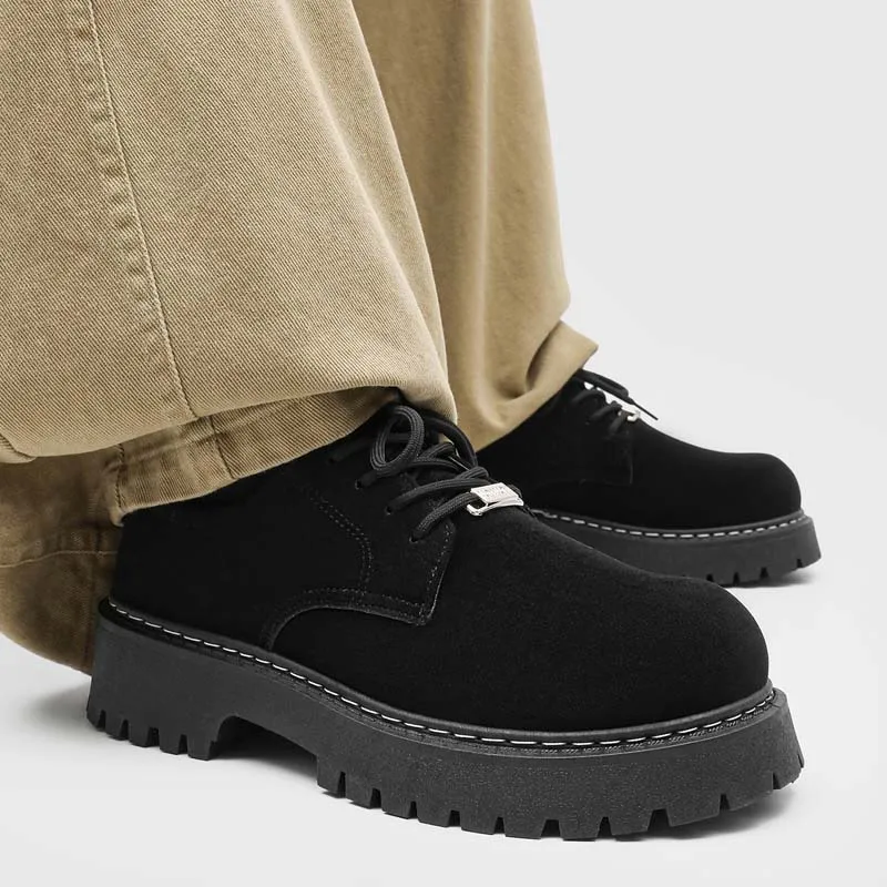

2026New Mens Chunky Derby Work Boots Retro Lace-Up Suede Shoes Thick Sole Breathable Low-Top Industrial Casual Footwear for Men