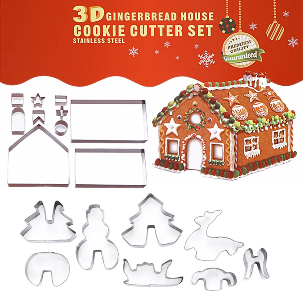 3D Christmas Cookie House Cutters Set - 18 Sturdy Stainless Steel Cookie Cutters Kitchen Dining Bar Kitchen Dining Bar