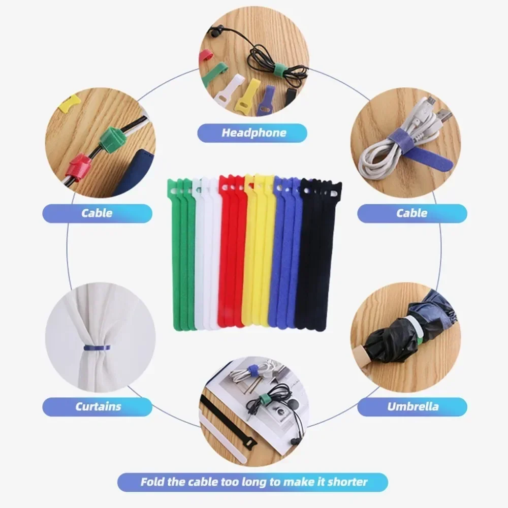 50pc Releasable Cable Organizer Ties Nylon Strap Wire Management Adjustable T-type Hook Loop Cable Mouse Earphones Keeper Holder