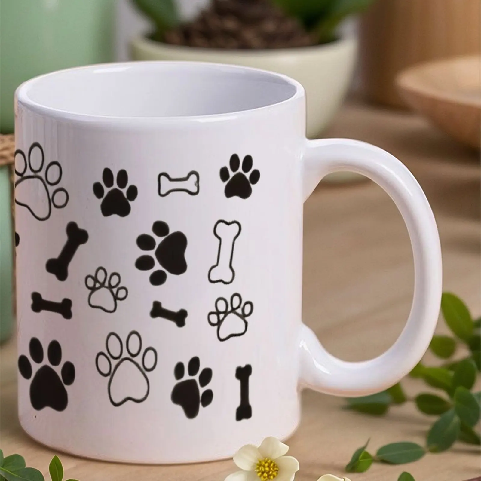 

Paw Prints And Bones Stencils Ceramic Cup, 330ml Coffee Mugs for Everyday Wear