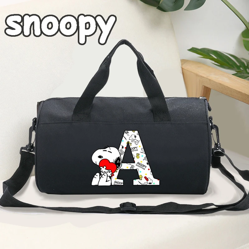 Snoopy Shoulder Bag Letter A-Z Printed Fashion Cartoon Anime Handbags Large Capacity Luggage Storage Zipper Cute Traveling Bags