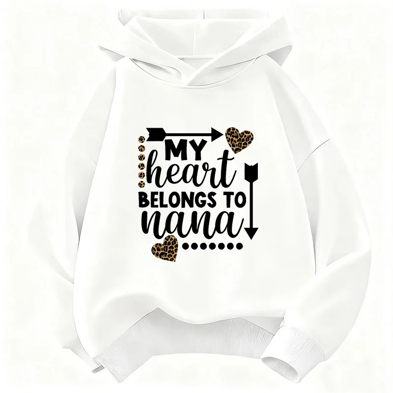 Sweat-shirt à capuche pour enfants, motif léopard avec inscription « My Heart Belongs To Mama », sweat-shirt décontracté pour garçons et filles