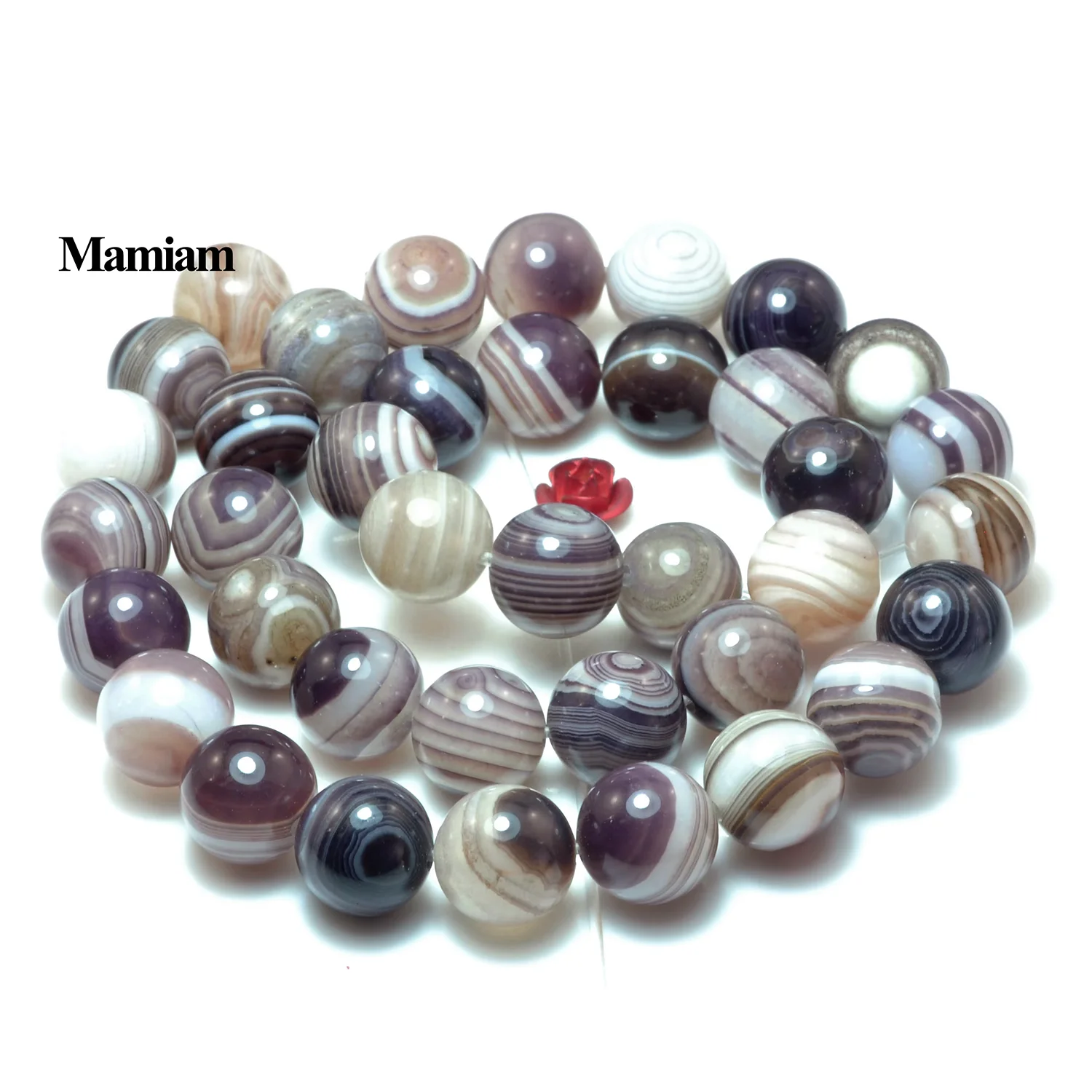 Mamiam Lavender Stripes Agate Beads Smooth Round Loose Stone 6-10mm Bracelet Necklace Diy Jewelry Making Gemstone Gift Design