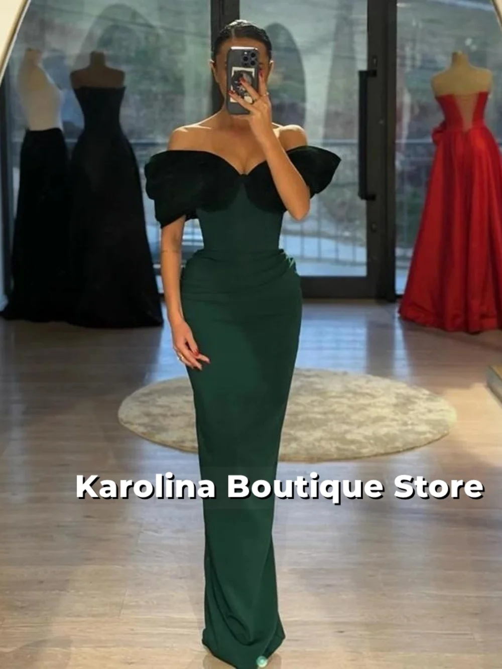 

Dark Green Bow Off The Shoulder Saudi Arabia Luxury Evening Dresses 2025 Wedding Gown فساتين سهرة Prom Dress Customized