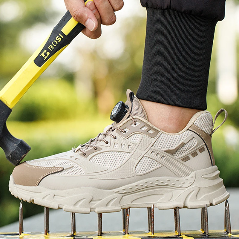Rotating Button Work Safety Shoes Anti-Smash Anti Puncture Work Sneakers Protection Shoes Breathable Comfort Indestructible Shoe