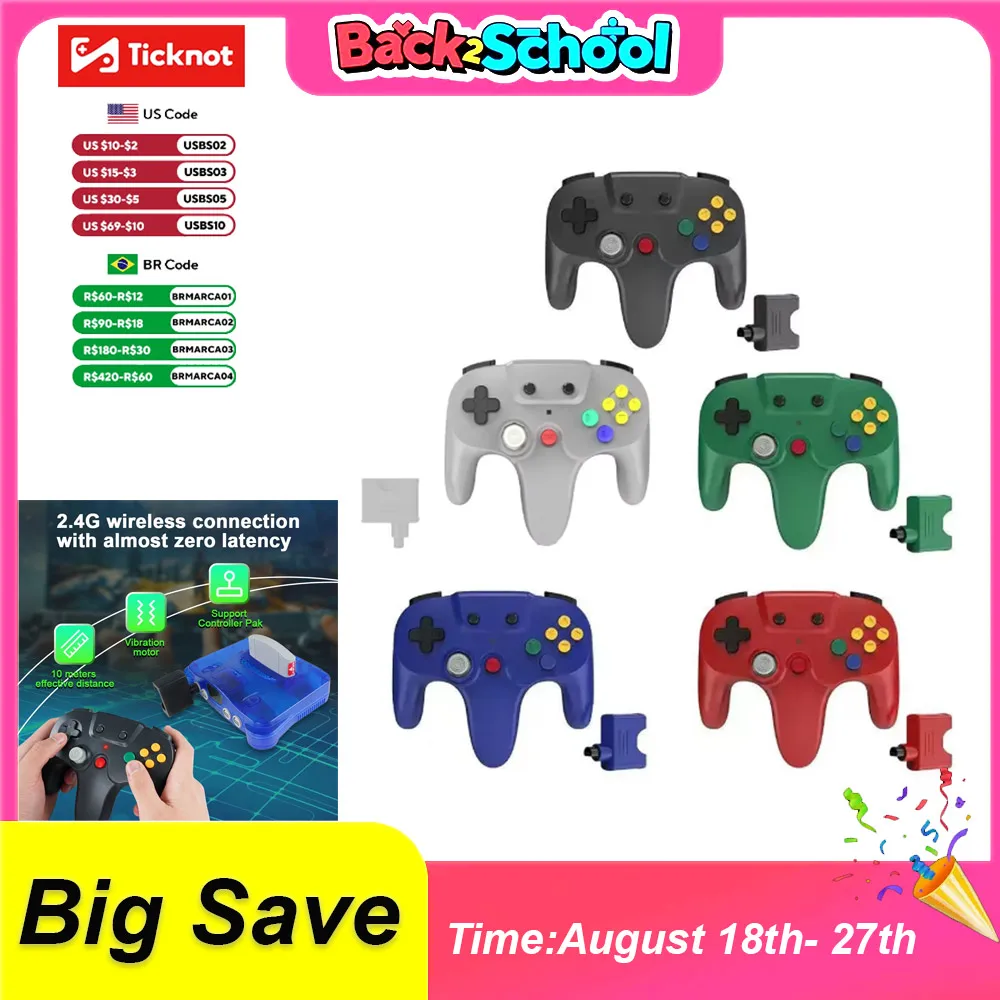 

2.4 GHz Wireless Controller For N64 Joystick Built-in Vibration Motor Turbo Mode Gamepad For N64 Console Gaming Accessories