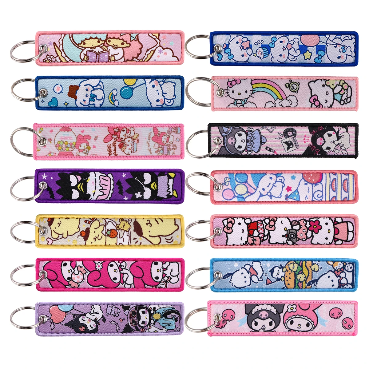 Japanese Kawaii Anime Embroidered Key Cute Cartoon Characters Key Tag Keychain for Car Motorcycles Keyring Jewelry Accessories