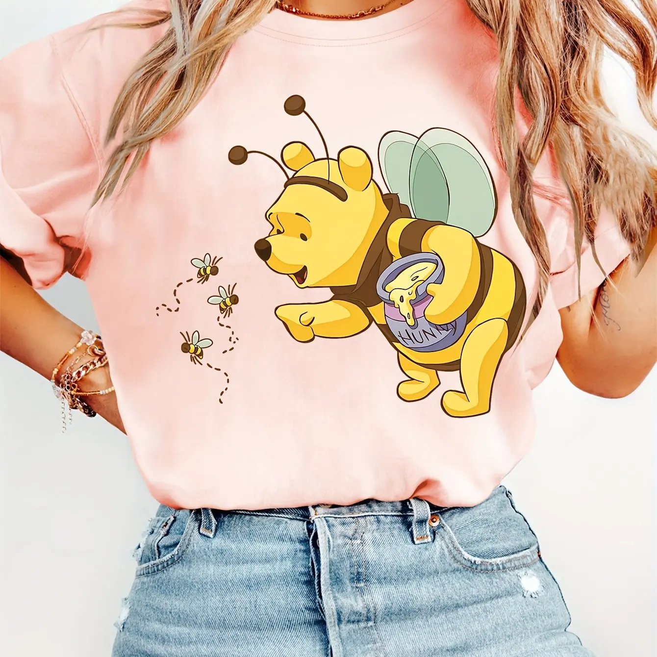 Disney Winnie The Pooh T-Shirt Cotton Men's Women  Casual Trendy Oversized Streetwear Loose Short Sleeve Unisex Event Outfit