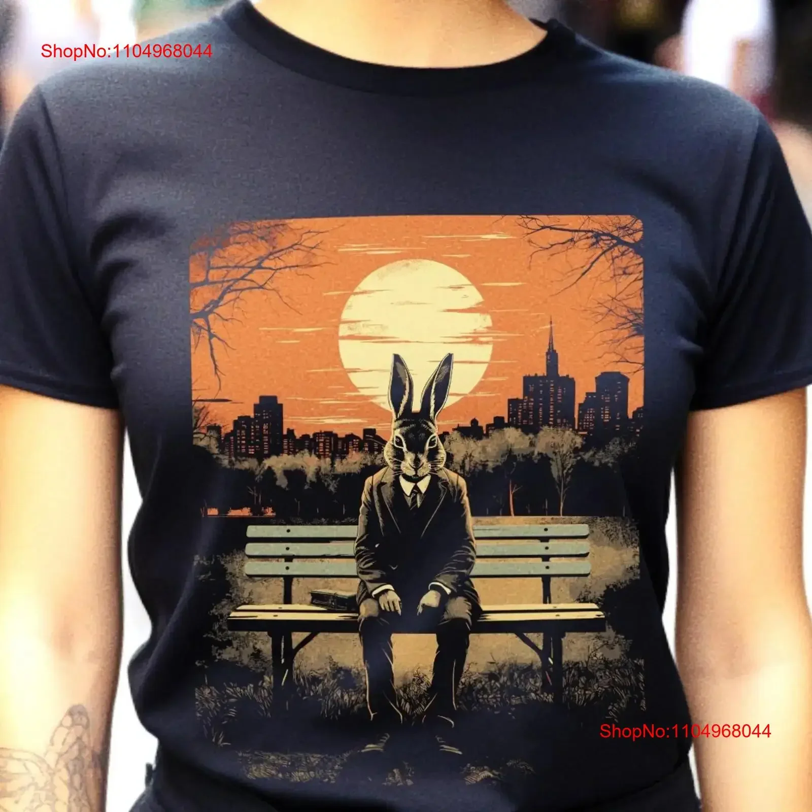 

Mystical Sunset Rabbit T Shirt Urban Nature Illustration Surreal Animal Art Dramatic Cityscape Design for Kids vintage Washed