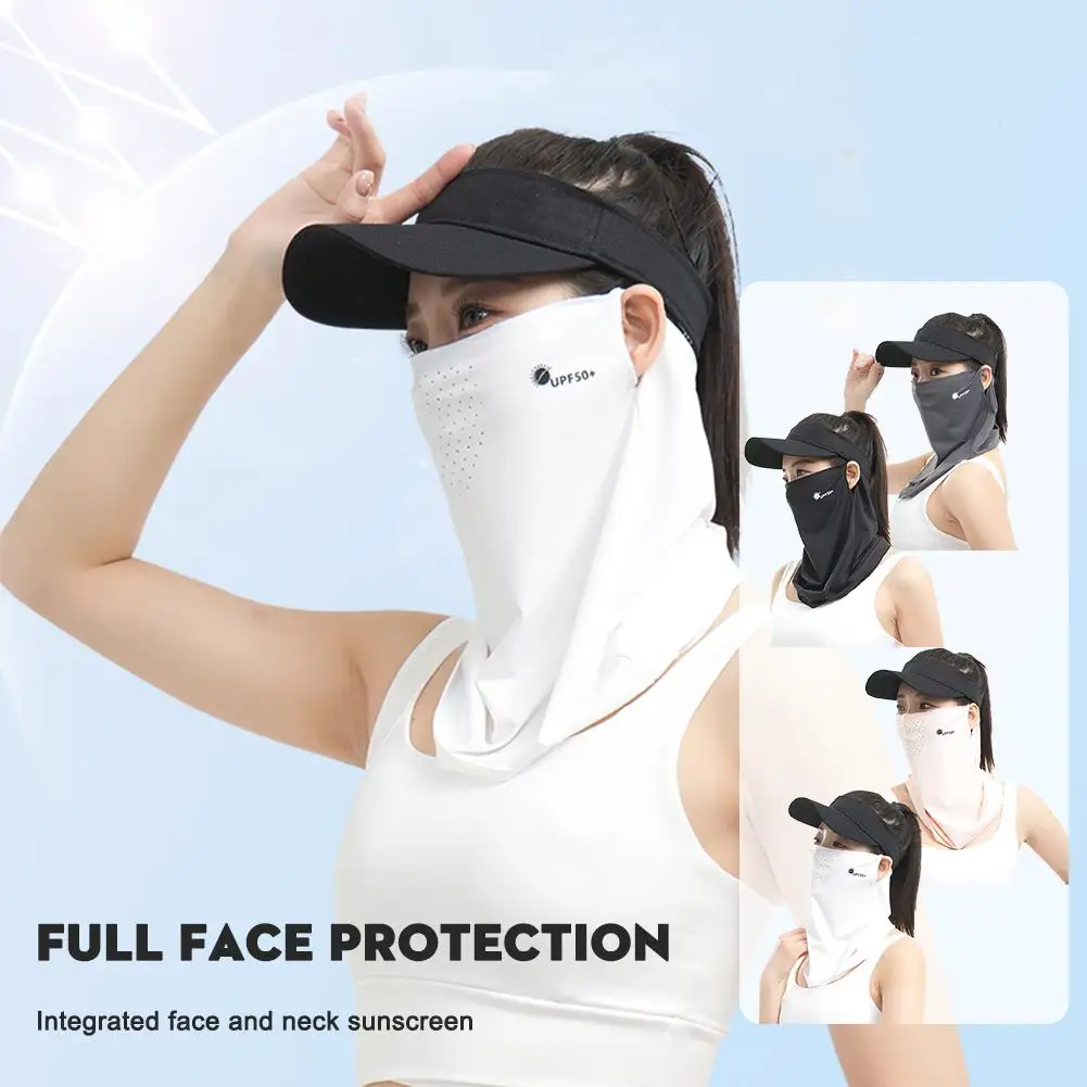 

Women's Sun Protection Mask Summer Anti-UV Breathable Sunshade Ear Face Hanging Cycling Full Ice Face Towel Silk Veil K6C1