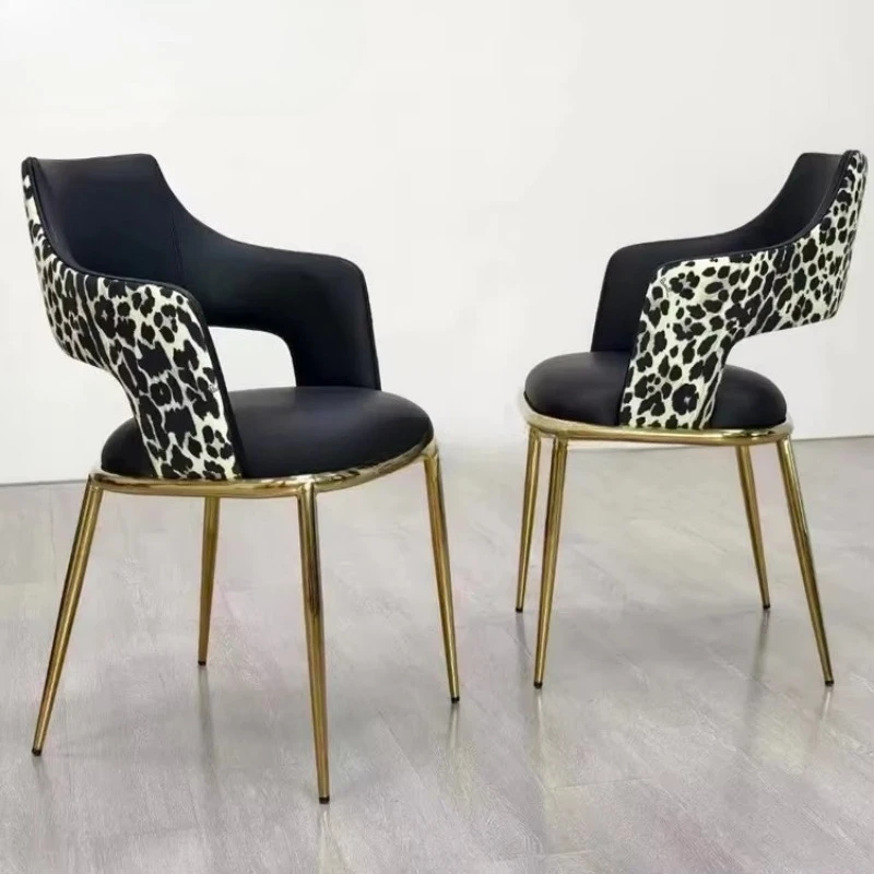 Stainless steel bracket dining chair leather dining chair leopard print foam design dining chair