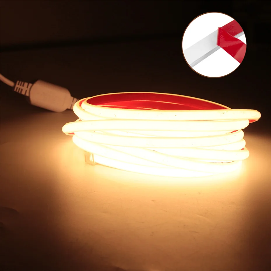 

AU EU plug COB LED Strip Light 220V Adhesive High Brightness 5M 10M 30M 50M Neon Tape Waterproof Kitchen Home Garden Lighting