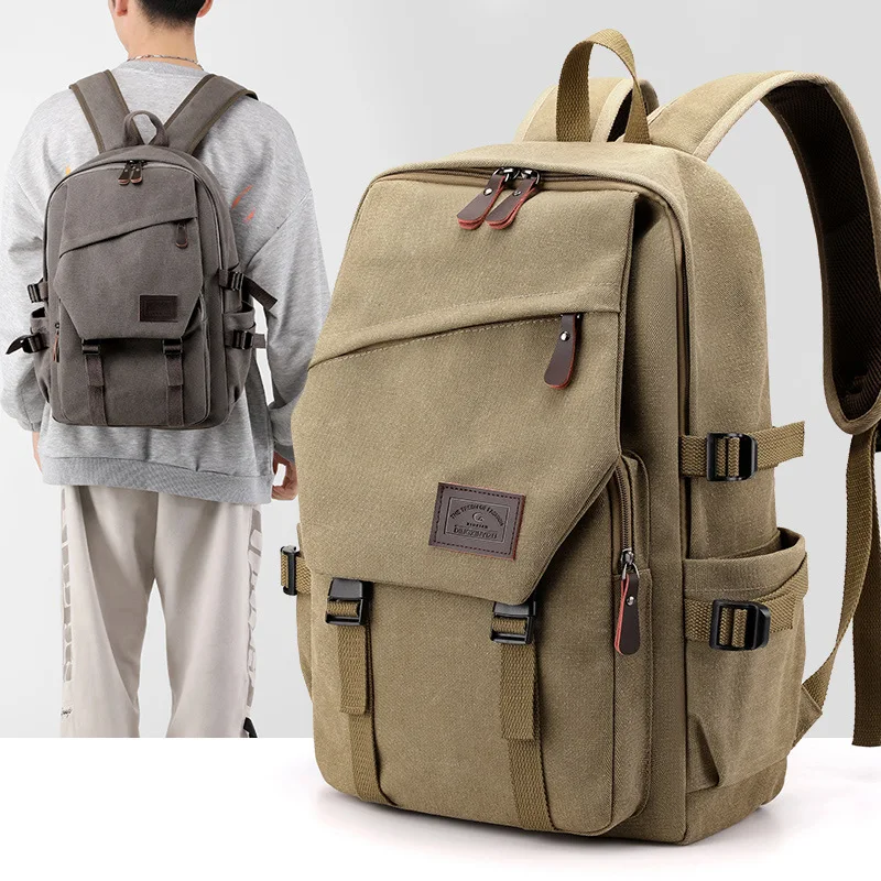 New Leisure Large Capacity Canvas Backpack with Cover Retro Durable School Bag Men's Outdoor Travel Fashionable Backpack