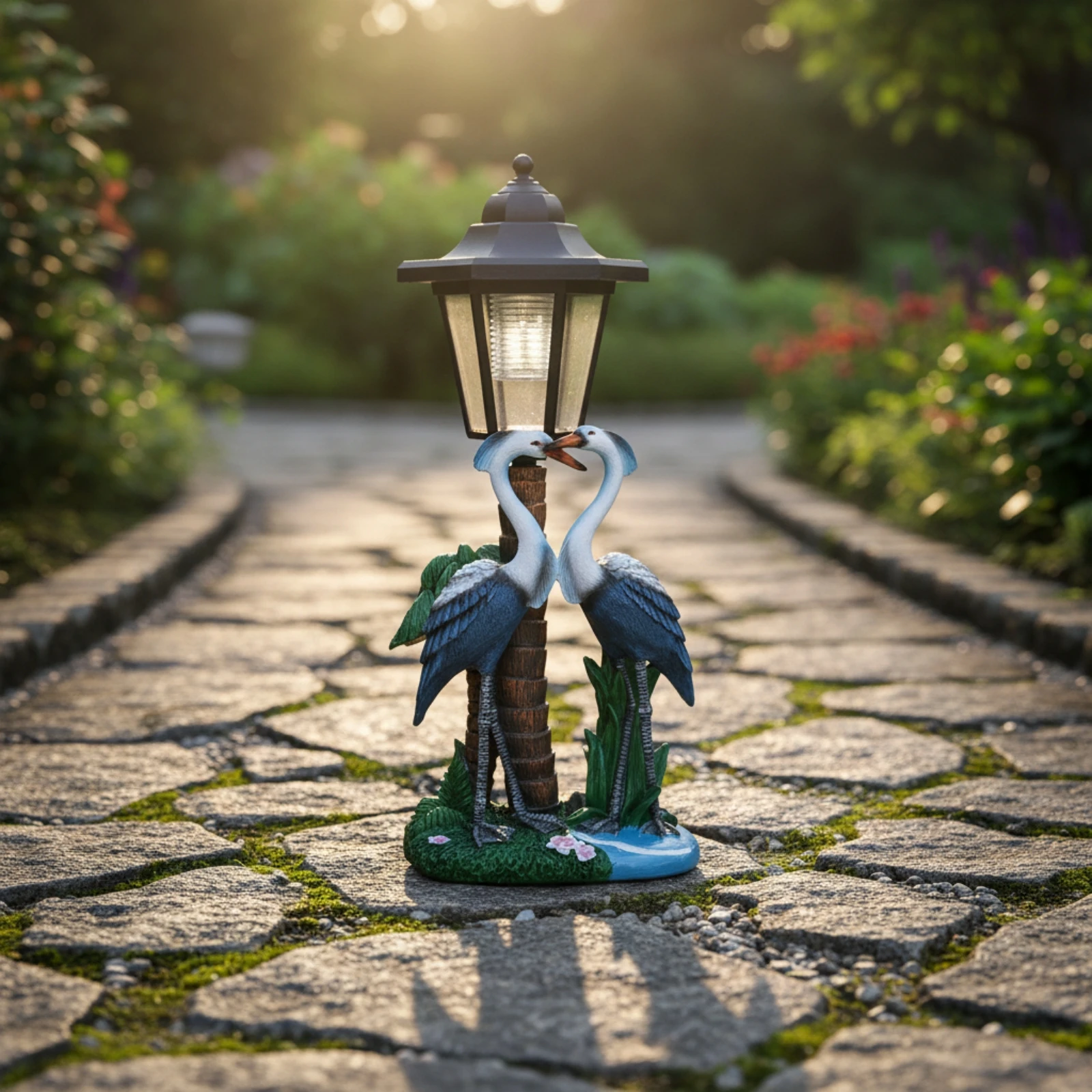 Lanterne solaire de jardin décorative en forme de grue, statue ornementale pour jardin, allée