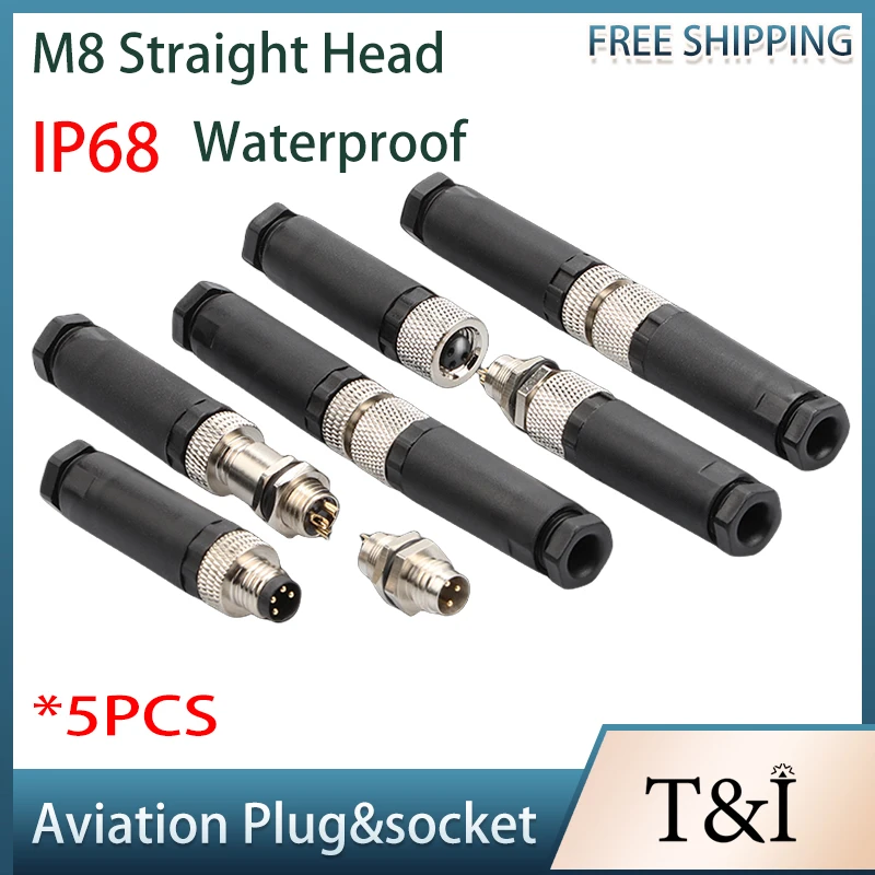 

M8 Straight Aviation Plug Socket Sensor Connector 3P 4P Screw Quick Connect Cable 5P 6P 8P Welding Connect Wire Harness Cable