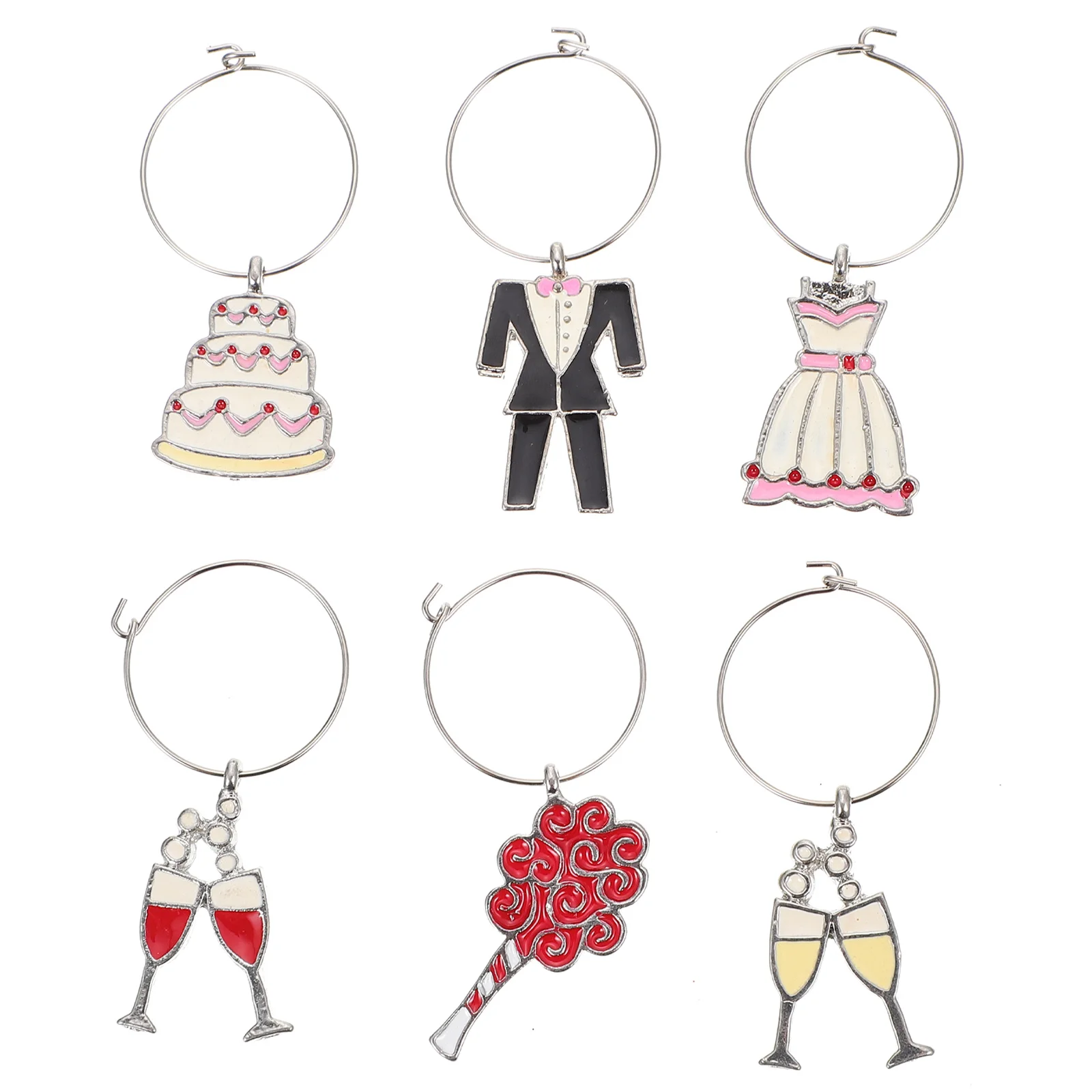 

6pcs Wine Glass Charms Wedding Themed Party Decorations Creative Design Eco-Friendly Home Decoration Gift For Family Friends