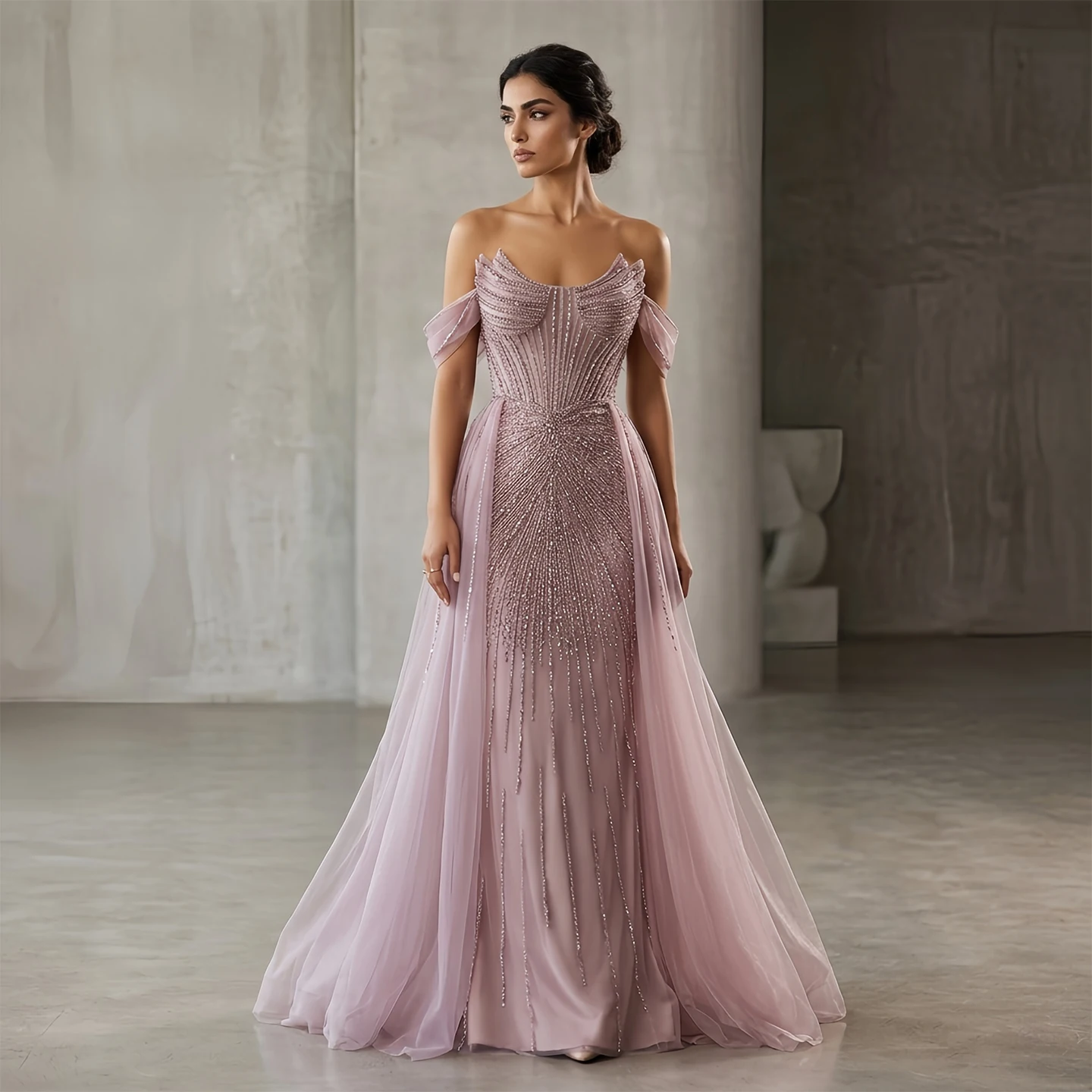 Вечернее платье Sharon Said Dubai Luxury Pink с тяжелой вышивкой бисером, открытыми плечами и тюлевым шлейфом, для женщин, SS120, на заказ