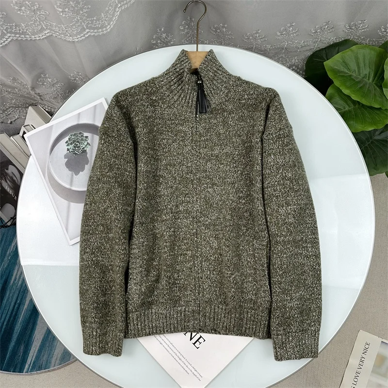 

Элегантный утепленный кардиган из шерстяной смеси на молнии, женский свитер, зимняя вязаная верхняя одежда с длинным рукавом и воротником-стойкой, повседневный стиль