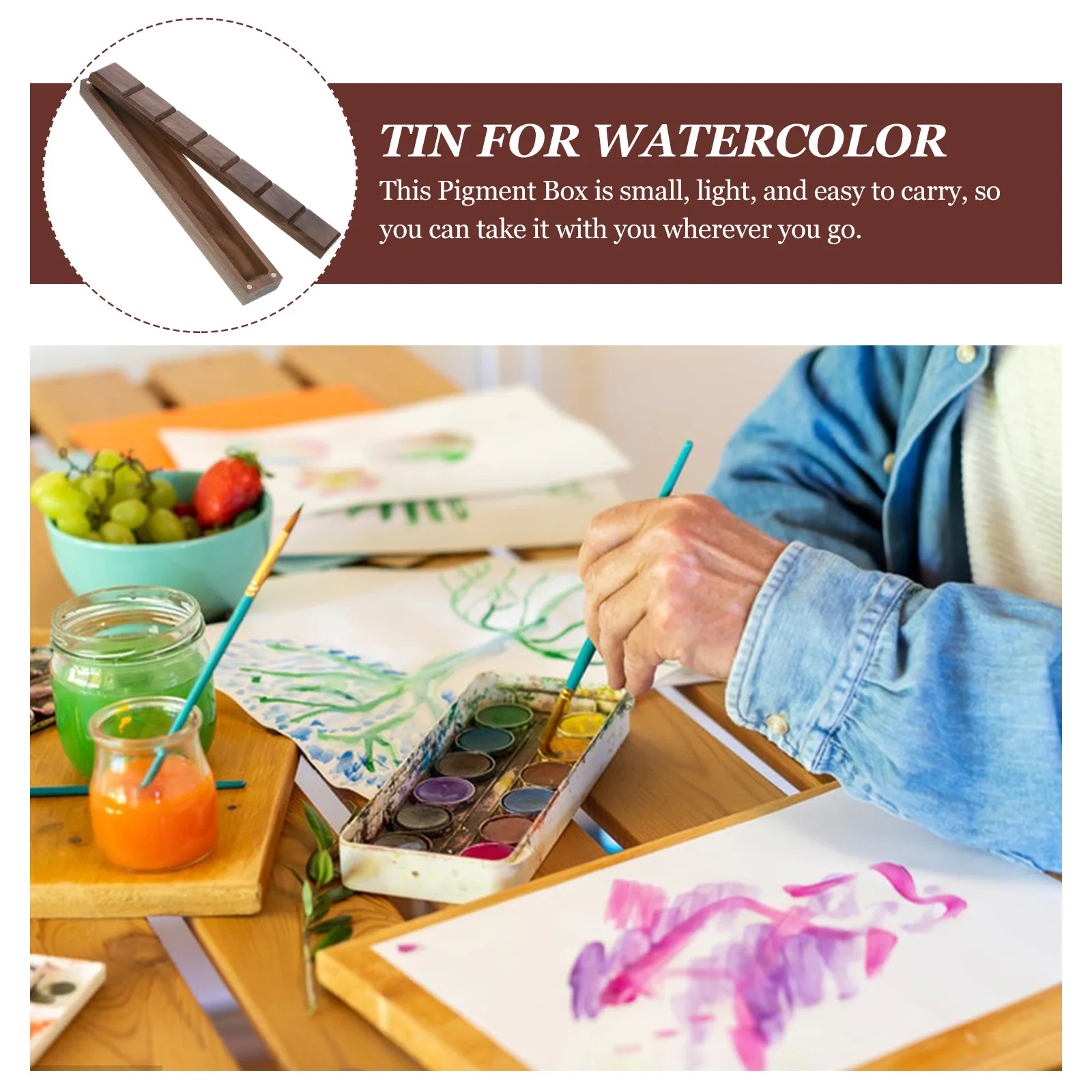 

Portable Watercolor Paint Box Wooden Storage Case for Artists Empty Mixing Palette DIY Pigment Container Household Art Set