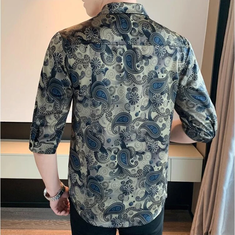 NOVEDAD DE VERANO 2024, camisa para hombre, camisa de manga media con flores fragmentadas a la moda, camisa ajustada con estampado de lujo de alta calidad, talla 4XL-M