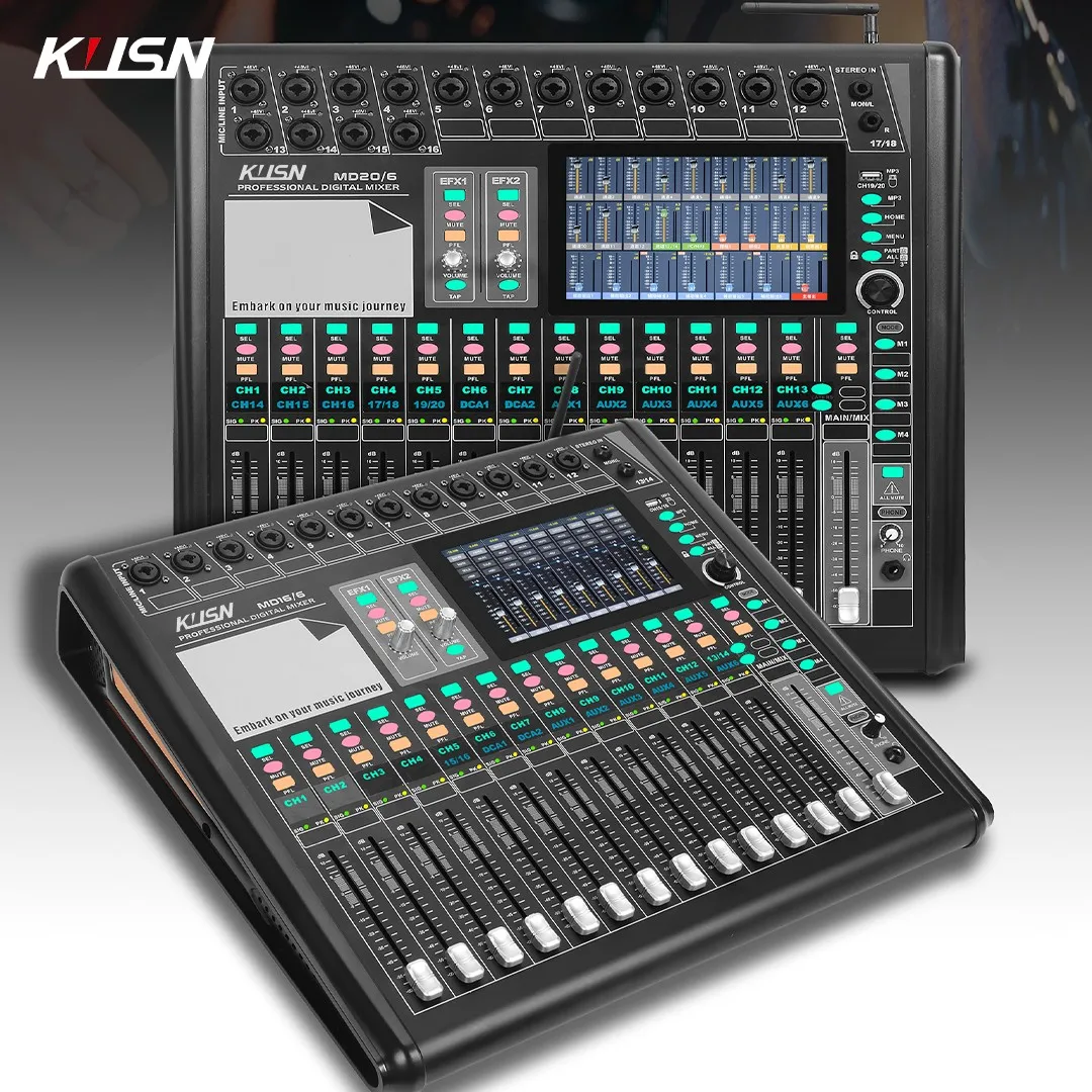 16/20 Channel Digital Mixer Wifi Motorized Faders Professional 16 DSP Sound Console with 7 Inch Touchscreen