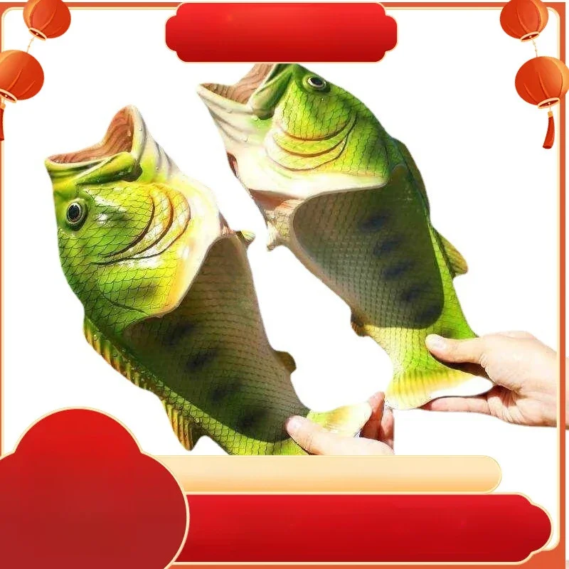 

Fish Slippers New Women's Funny Creative Home Non-slip Fashion Salted Fish Word Drag Men's Trendy Slippers Outdoor Beach 2024